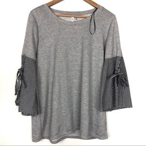 NY Collection Light Gray Pullover Top Gingham LG